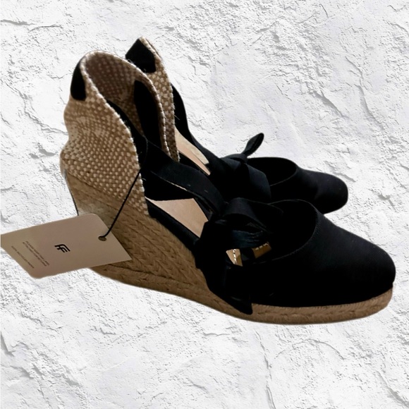 ✨NWT✨Castaner Black Lace Up Classic Organic Cotton Jute Wedge Espadrille Sandals - Picture 12 of 16